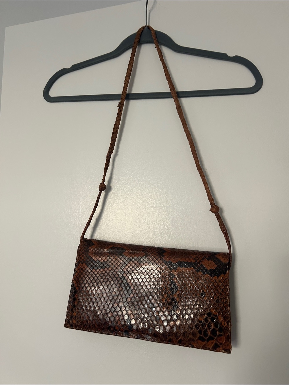 Brown Snakeskin-Texture Shoulder Bag